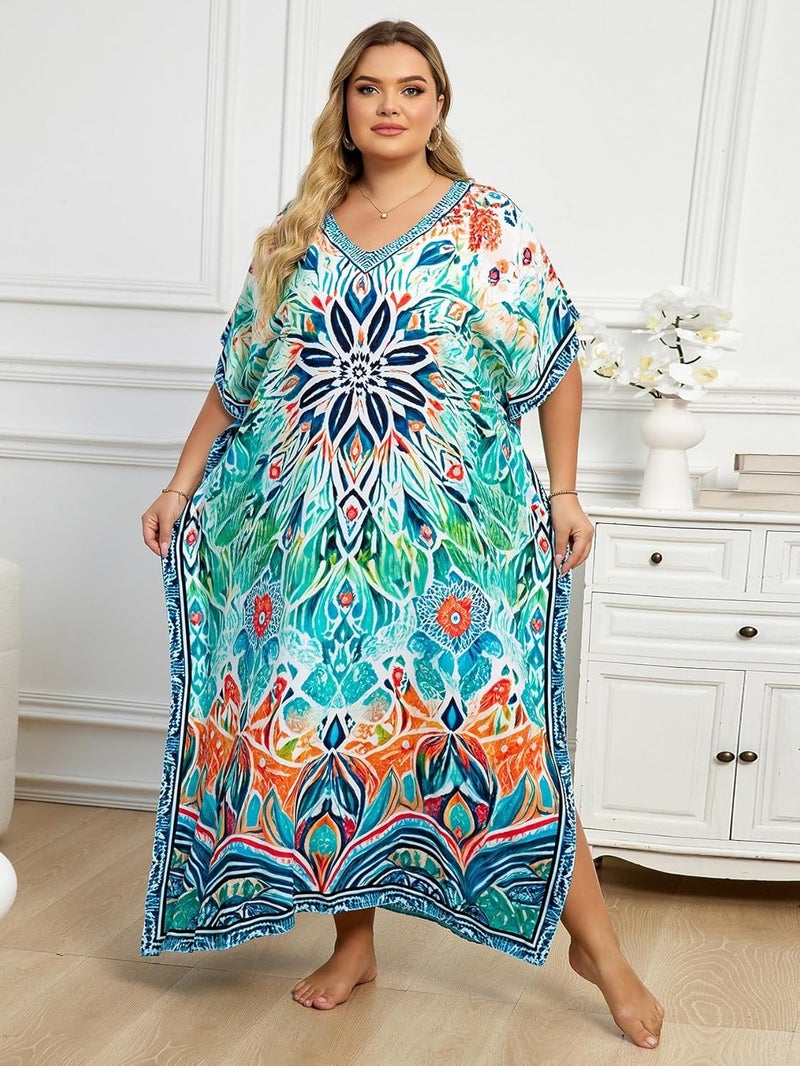 IMAGEKOPE Kaftan Dresses for Women Plus Size Bathing Suit Cover up Caftan Maxi Beach Dresses - Image 3